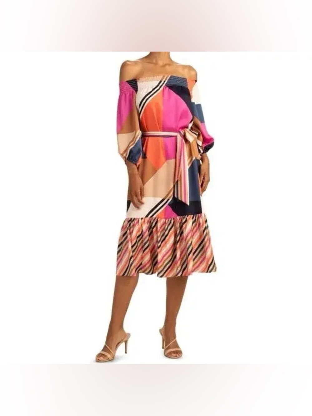 Trina Turk Off the Shoulder Hiawatha Print  Summer Dress Large